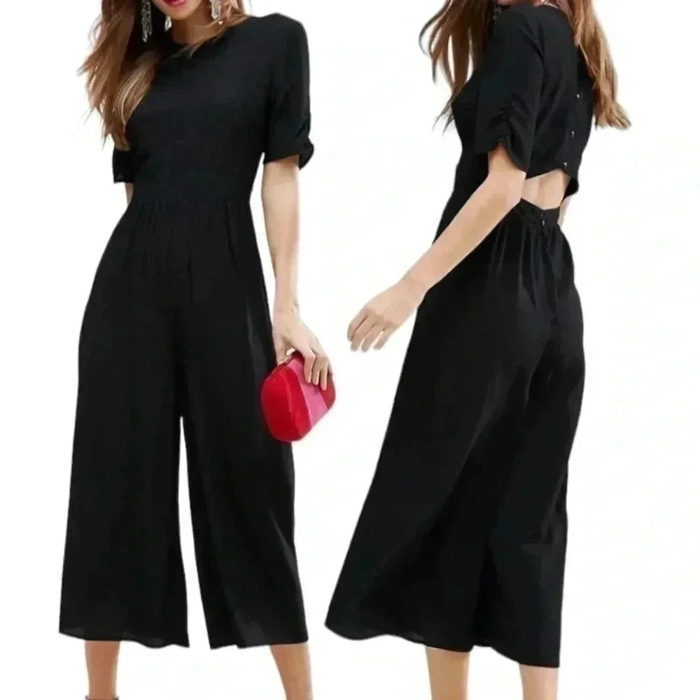 ASOS Black Wide-Leg Jumpsuit with Back Cutout